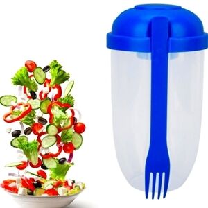 Fresh Salad to Go Container‎ Set with Fork and Dressing Holder, Blue (10…